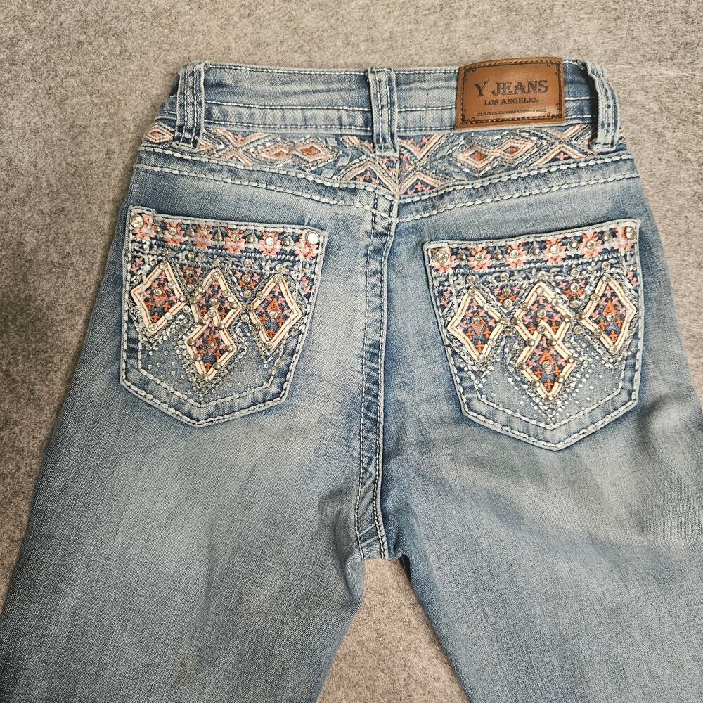 Y Jeans LA Southwestern Embroidered Rhinestone Straight Leg Jeans Juniors 5/6